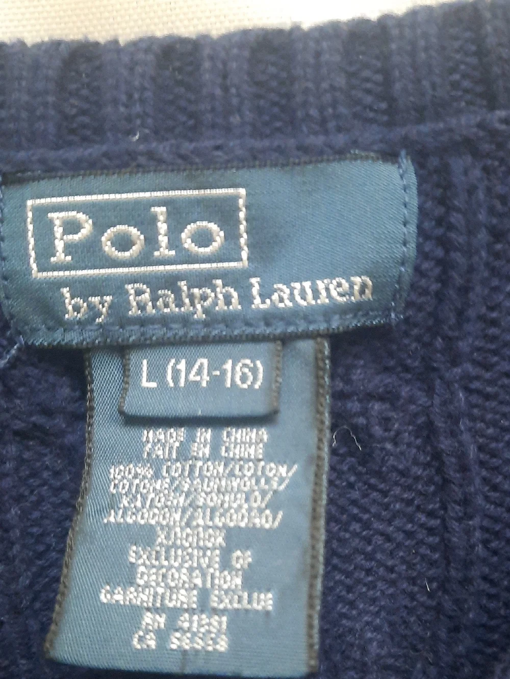 Polo V Neck Cable Knit Cotton Sweater Vest Size Large